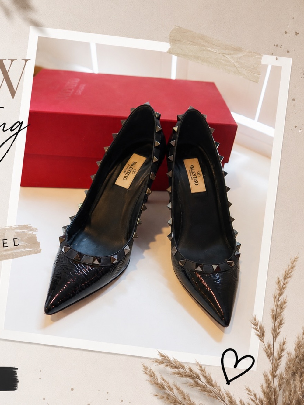 Valentino Garavani Rockstud Patent Leather Pumps - Black - EU 36.5 -Box Included